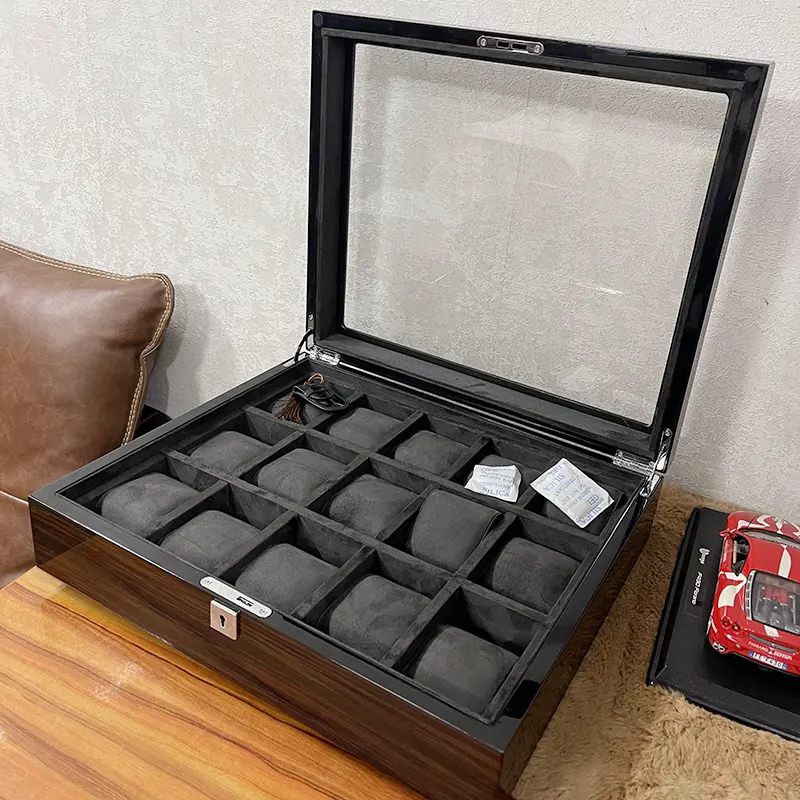 15 Slots Black Wooden Watch Organizer Box And Gift Case